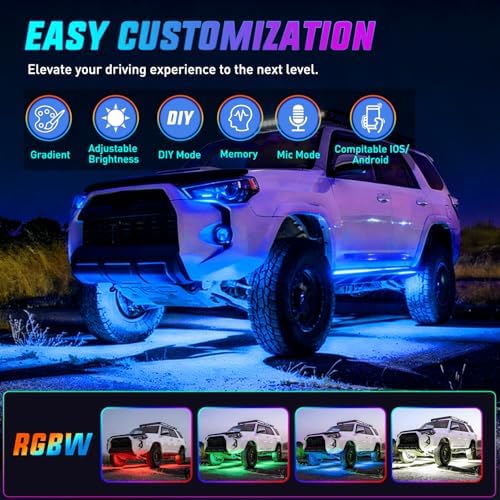 Nilight 8PCS Aluminum RGBW Underglow LED Strip Lights with APP & Remote