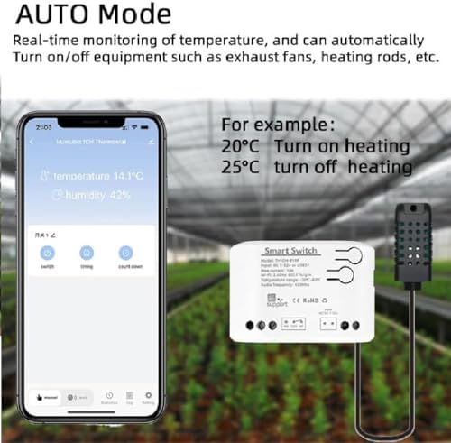 Zigbee 1 Channel 10A Smart WiFi Temperature and Humidity Controller with Extendable Probe Sensor ,USB & DC 7-32V, App Control,Greenhouse,Pet Breeding,Incubator,Reptile,Alexa/tuya zigbee hub Required
