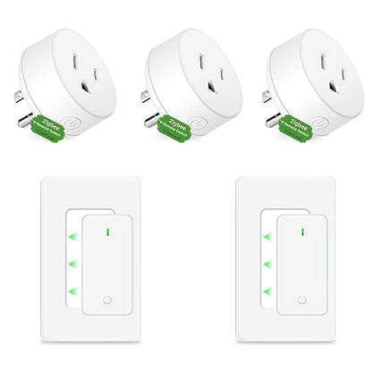 NineLeaf Zigbee Smart Outlet w Remote Control, Wireless Plug,Zigbee Hub Required, 500ft, APP & Voice Control, Compatible with Alexa & Google Home, Timer & Schedule, 2 Switches+3 Outlets