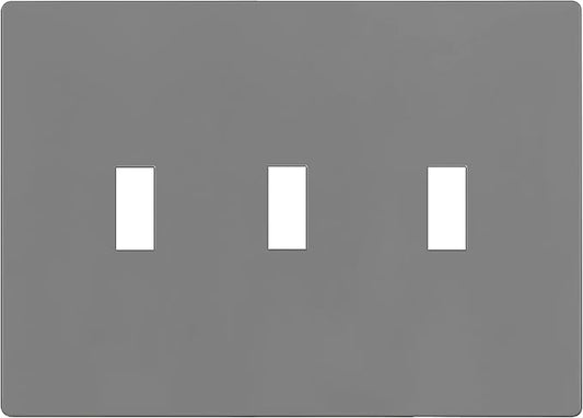 ENERLITES Screwless Triple Toggle Switch Wall Plate, Child Safe Light Switch Cover, Standard Size 3-Gang 4.68" x 6.53", Unbreakable Polycarbonate Thermoplastic, UL Listed, SI8813-GY, Glossy, Gray