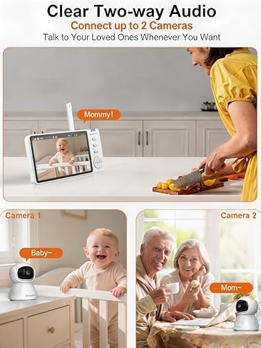 5" HD Video Baby Monitor with 2 Camera and Audio, No WiFi Hack-Proof Security, Remote Pan-Tilt-Zoom, 100-Hour Battery Life in VOX Mode, 1000ft Range, Night Vision, Temperature & Cry Alerts