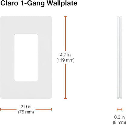 Lutron Claro Light Switch Cover Plate, 1 Gang Wallplate, for Decorator Light Switches, Screwless Switch Plate Cover, Gloss, CW-1-GR-2, Gray, 2 Pack
