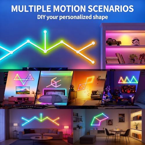 Smart WiFi Wall Light, DIY Geometry Splicing Gaming Lights Compatible with Alexa and Google Assistant, Music Sync & Voice Control, LED Wall Lights for Home Decor & Game Room, Bedroom (9 Lines, White)