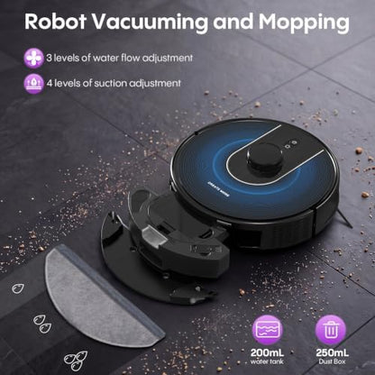Bagotte Robot Vacuum and Mop Combo,6000Pa Robotic Vacuum Cleaner with LiDAR Navigation,Self-Emptying Station for 90 Days Hands-Free,Wi-Fi/App/Voice Control,for Carpets&Hard Floors