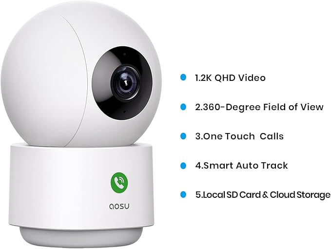 AOSU 2K Doorbell Camera Wireless Bundle 360-Degree 2K Security Camera Indoor, Home Wireless Security System Compatible with Alexa and Google Assistant, 24/7 Secure Your Home Inside and Out