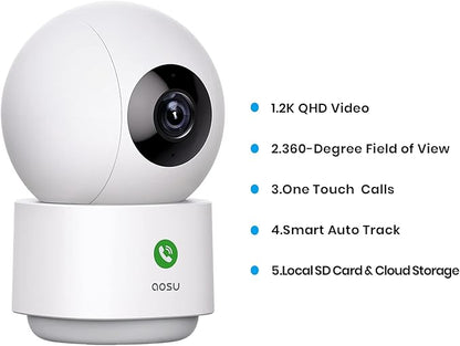 AOSU 2K Doorbell Camera Wireless Bundle 360-Degree 2K Security Camera Indoor, Home Wireless Security System Compatible with Alexa and Google Assistant, 24/7 Secure Your Home Inside and Out