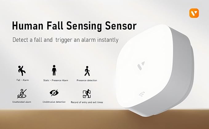 Human Presence Sensor WiFi Motion Detector mmWave Radar Wired Smart Motion Sensor Support Alexa/Google Home 2.4 GHz Wi-Fi Fall Detection for Seniors Privacy-Safe