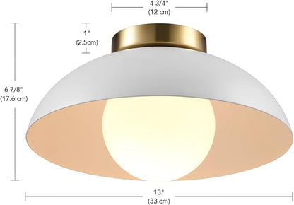1-Light Matte White Flush Mount Ceiling Light with White Opal Glass Shade | Opal Glass Shade, Low Profile, Modern, Hallway, Bedroom, E26 Base, Model 66000159