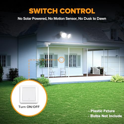 LUTEC 4 Pack Adjustable Twin Par Holder Outdoor Flood Lights, Switch Controlled Security Lights, Floodlights Fixture, Waterproof Exterior Max 300 Watt Par38 Flood Light for Garage, Yard, Porch-White