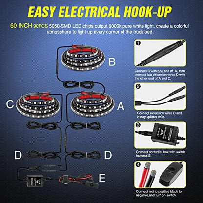 Nilight 3PCS 60 Inch RGB Truck Bed Light Strip 270 LED Neon Accent LED