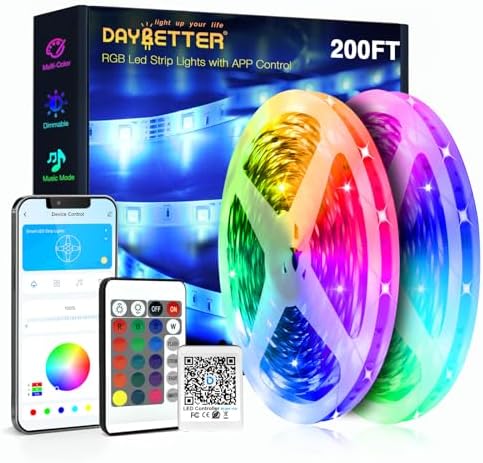 DAYBETTER Led Strip Lights 200 ft (2 Rolls of 100 ft) Ultra Long Smart Light Strips with App Voice Control Remote, RGB Music Sync Color Changing Lights for Bedroom, Kitchen, Party,Home Decoration