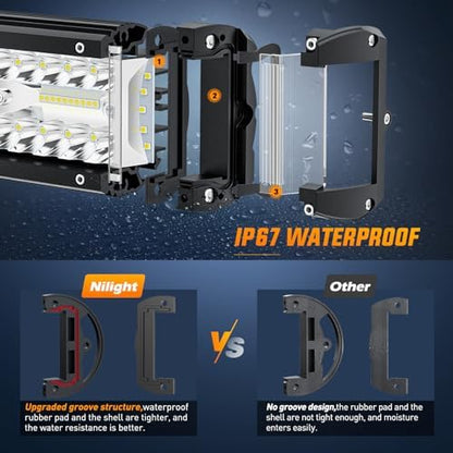Nilight 12 Inch Side Shooter Light Bar Spot Flood Combo Triple Row