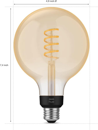 Philips Hue Smart 60W G40 Filament LED Bulb - White Ambiance Warm-to-Cool White Light - 2 Pack - 550LM - E26 - Indoor - Control with Hue App - Works with Alexa, Google Assistant and Apple Homekit