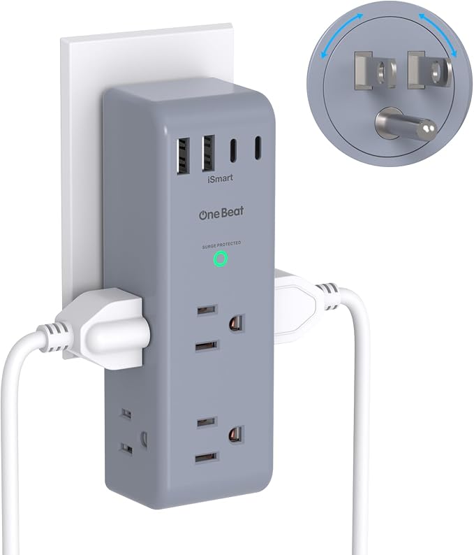 Surge Protector Outlet Extender, Multi Plug Wall Outlet, Rotating Plug,Grey