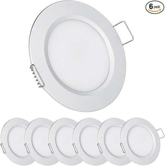 acegoo RV 2.75" Recessed LED Ceiling Light 12V Ultra-Thin Puck Light, Dimmable RV Lights Interior for Camper Van Truck Motorhome Boat Sailboat Roof Under Cabinet Lighting, 6 Pack (Silver,Warm White)