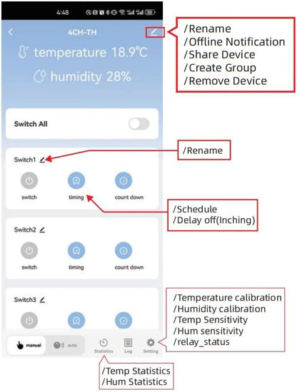 Tuya 4CH 7-32V Smart Temperature and Humidity Sensor,Dry Contact,Remote Application Control and Monitoring Function, Voice Control, Smart Scene, Compatible with Alexa and Google Home