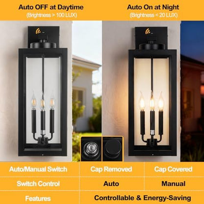24" Extra Large Dawn to Dusk Outdoor Light Fixture Closed Bottom 3-Light