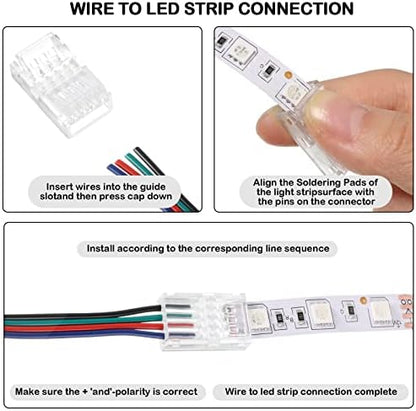 Flutesan 20 Pcs 4 Pin 10 mm LED Strip Connector RGB Lights Waterproof Adapter 22 AWG Wires Connector for Strip Light Unwired Gapless Track 5v 12v 24v
