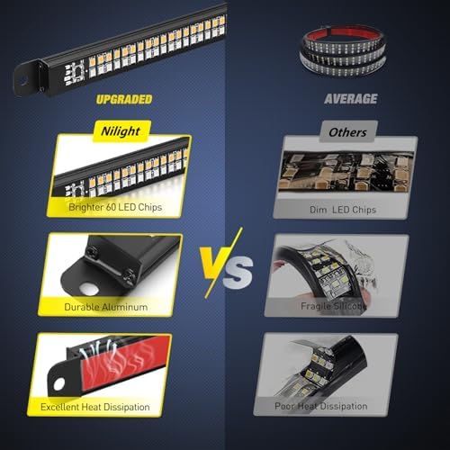 Nilight Truck Tailgate Light Strip 7" Aluminum Frame Double Row 60 LED