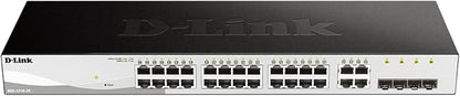 D-Link 28-Port Gigabit Smart Managed Switch | 24 GbE + 4 SFP Combo Ports | L2+ | VLANs | Cable Diagnostics | Web UI | Rackmount | Fanless | NDAA Compliant | Lifetime Warranty (DGS-1210-28)