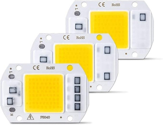 Pack of 3, LED Diode Matrix Chip Lamp AC110V 20W/30W/50W Outdoor COB Spotlight Smart IC No Floodlight Light Source Household Bulbs(Warm White,20W 110V)