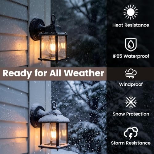 Outdoor Porch Light for House E26 Aluminum Glass, Black, 1 Pack