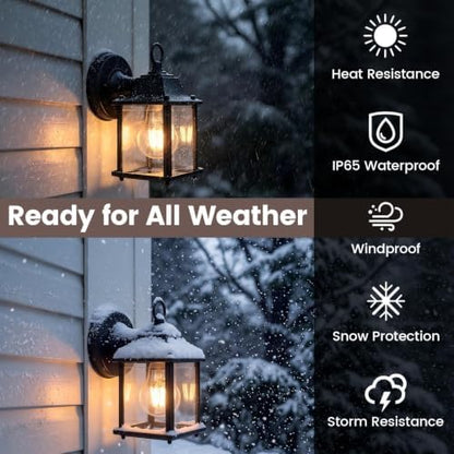 Outdoor Porch Light for House E26 Aluminum Glass, Black, 1 Pack