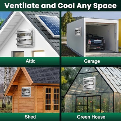 Solar Exhaust Fan 12“ for Greenhouse with Smart Thermostat, Battery