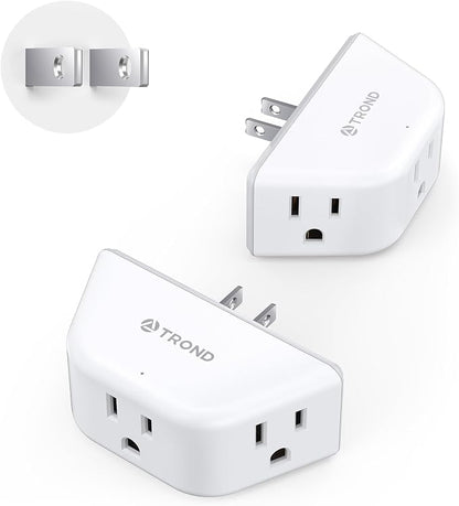 TROND 2 Prong to 3 Prong Outlet Adapter for Old House, 2 Pack | 3-Way Angled Wall Extender with 3 AC Sockets, Plug Expander for Non-Grounded Socket in Home Hotel, Cruise Essentials, White