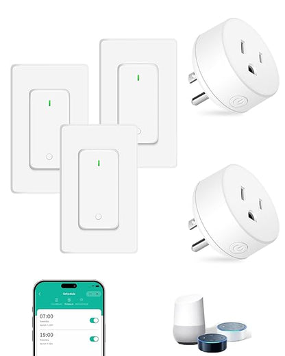 NineLeaf Smart Plug, WiFi Smart Plugs Work with Alexa and Google Home via Tuya, Wireless Outlet Timer with APP Remote Control, 2.4GHz Wi-Fi Only, No Hub Required, TUV FCC Listed (2 outlets+3 switches)