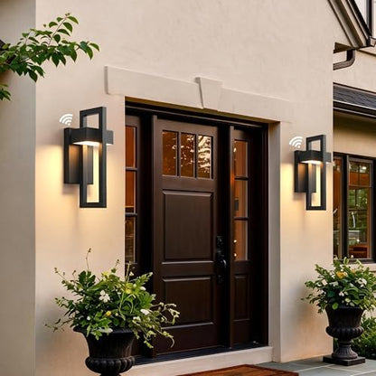 Outdoor Wall Sconce Dusk to Dawn Outdoor Lighting, Modern Exterior Lighting Fixtures, Black LED Front Porch Lights Outside Wall Mount Lights for House, Hallway, Warm White 3000K, (1pack)