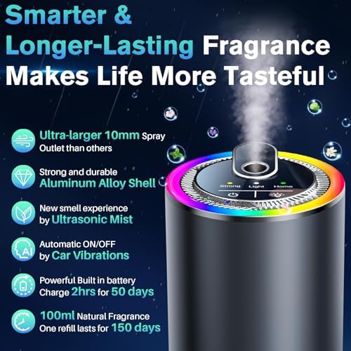 Smart Car Air Freshener Diffuser with Starry Sky Projection, 50ml/1.8OZ Perfume Car Diffuser, 6 Months Long-Lasting Fragrance, RGB Music-Sync Lights, Intelligent Auto On/Off, Mahogany Teakwood