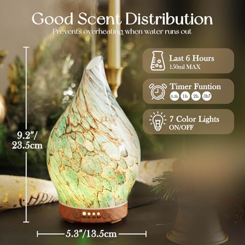 Porseme Essential Oil Diffuser 150ml Handmade Glass Diffuser 6H Runtime
