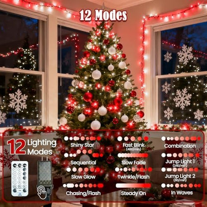 Voice Control 88 Ft 240 LED Smart String Lights with Remote, Red and White