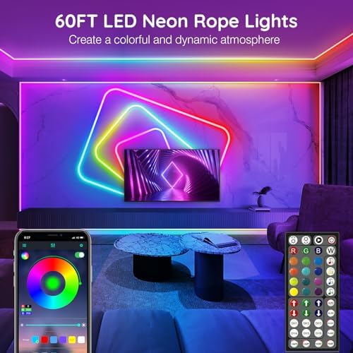 AILBTON 18m Smart Waterproof LED Neon Lights, Music Sync Color Changing, App & Remote Dual Control, High-Appearance Decor Lights for Multiple Scenes