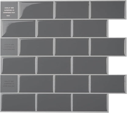 Smart Tiles Peel and Stick backsplash, Subway Slate Gray, 10.95"x9.7" | Pack of 10 (6.3 sq ft), Glossy, Heat/Moisture Resistant, Low VOC, Kitchen/Bathroom, Renter Friendly, Made in Canada