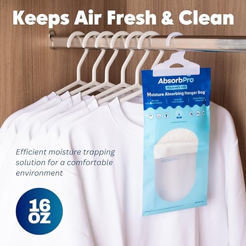 Absorb Pro - Moisture Absorbing Hanger Bag Fragrance Free - 3-Pack - 16 oz Hanging Dehumidifying Packs for Home, Kitchen, Bedroom, Bathroom, Closet, Small Rooms, Cars