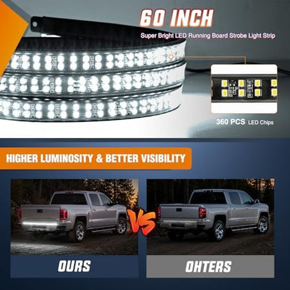 Nilight 60 Inch 360 LED Tailgate Strobe Light Strip White