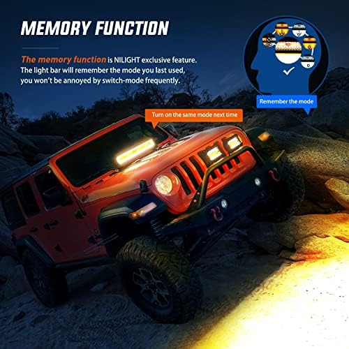 Nilight 20inch Light Bar 4inch Pod Amber White Strobe 6 Modes Light Kit