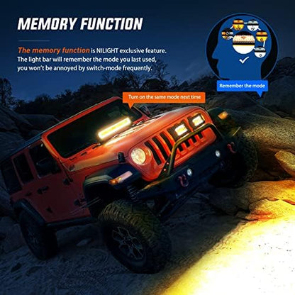 Nilight 20inch Light Bar 4inch Pod Amber White Strobe 6 Modes Light Kit