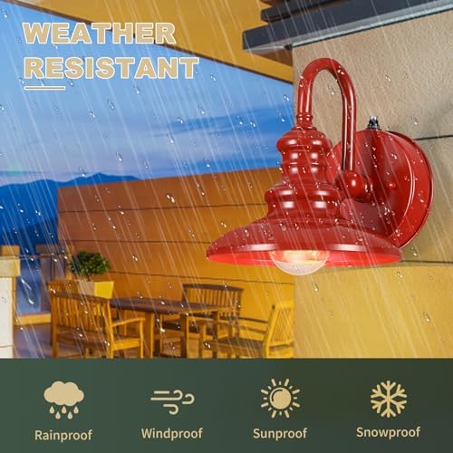LONEDRUID Dusk to Dawn Sensor Outdoor Gooseneck Barn Light Fixture Red