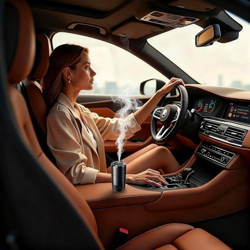 Smart Car Air Freshener Diffuser with Starry Sky Projection, 50ml/1.8OZ Perfume Car Diffuser, 6 Months Long-Lasting Fragrance, RGB Music-Sync Lights, Intelligent Auto On/Off, Mahogany Teakwood