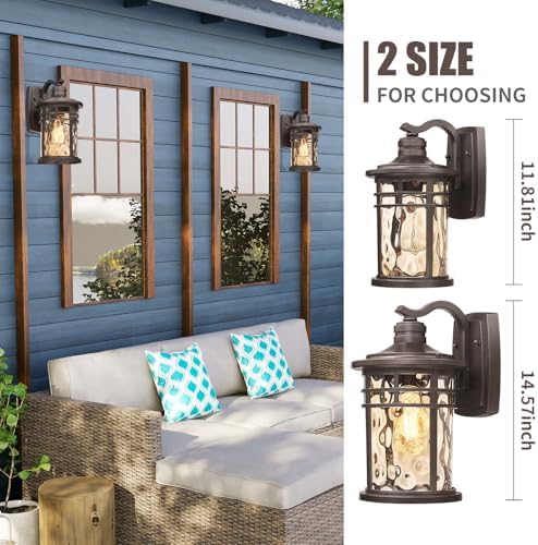 Darkaway Outdoor Wall Light Fixture,Outside Porch Lights Wall Mounted Amber Ripple Glass 2pcs Modern Exterior Waterproof Wall Sconce Lighting for House Front Door Garage