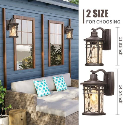 Darkaway Outdoor Wall Light Fixture,Outside Porch Lights Wall Mounted Amber Ripple Glass 2pcs Modern Exterior Waterproof Wall Sconce Lighting for House Front Door Garage