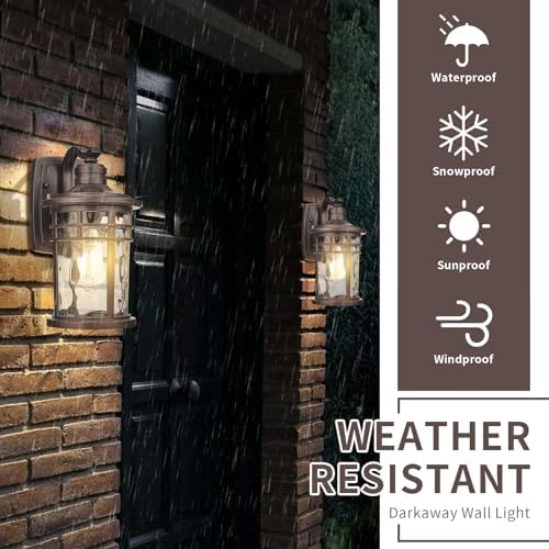 Darkaway Outdoor Wall Light Fixture,Outside Porch Lights Wall Mounted Water Ripple Glass Exterior Waterproof Lantern Modern Wall Sconce Lighting for Front Door Yard Patio