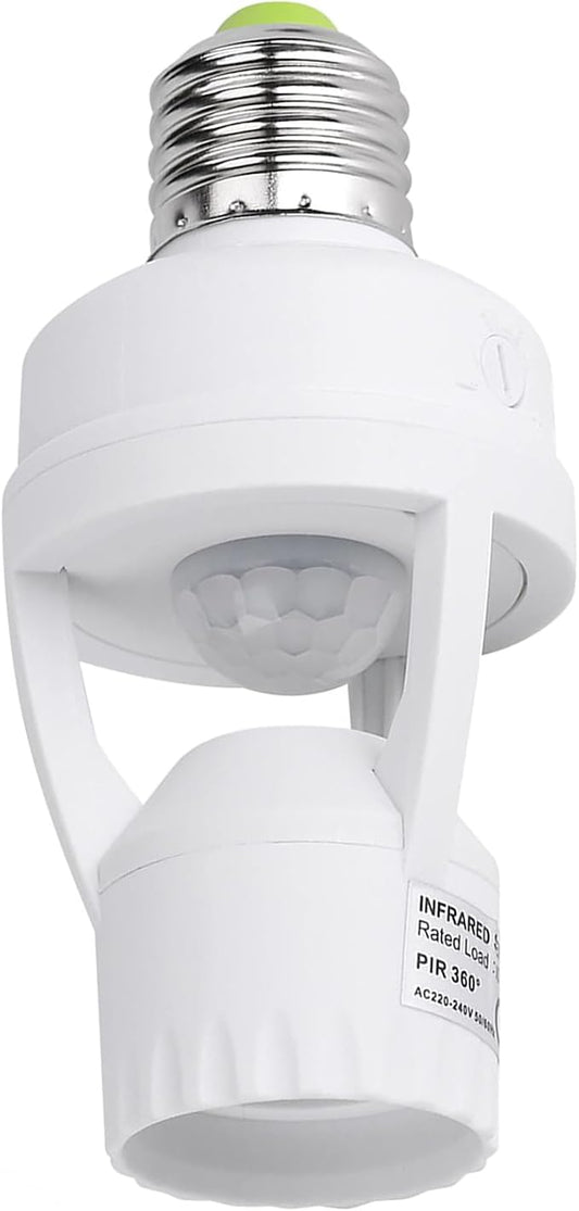 PIR Motion Sensor Light Socket Smart Screw in Light Bulb Outlet Compatible with E26/E27 Motion Activated Bulb Holder Adapter Automatic Control for Garage Storage Room
