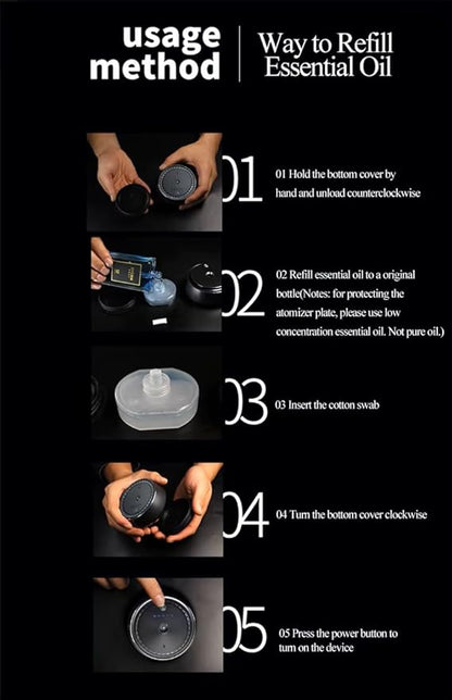 LuvAir Smart waterless car Aroma Diffuser Set, Adjustable Ultra Sonic-Mist Technology, Rechargeable, 100% Natural Fragrance, Aromatherapy Oil Scent Included (Metallic, Bloom Flux)