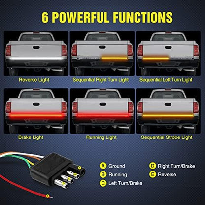 Nilight Truck Tailgate Light Strip 48" Triple Row 360 LED Running Light Bar