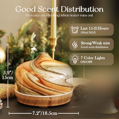 Porseme 500ml Glass Essential Oil Diffuser Aromatherapy Ultrasonic Cool Mist Humidifier 15-21 Running Hours Waterless Auto-Off Air Diffusers for Sleeping Yoga Working Spa(Deep Desert)