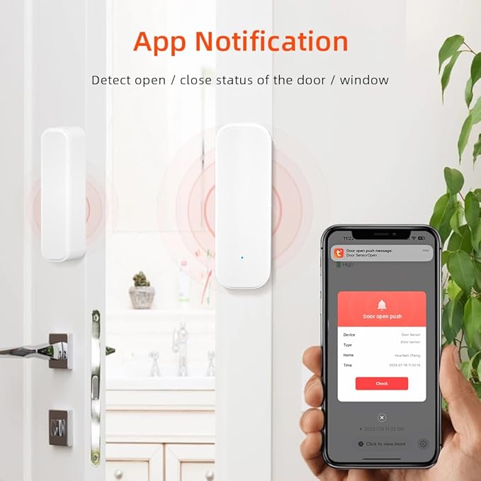 WiFi Door and Window Sensor, Wireless DIY smart Home Security System, Featuring APP Alarm Notifications, in Collaboration with Alexa/Smart Life/Tuya, Suitable for Houses and Apartments, by PHOVOLT